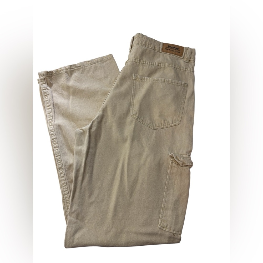 Bershka Tan Cargo Pants Straight Leg Durable